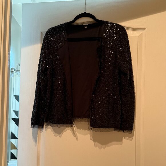 JCrew | Sequin Cotton Open Cardigan | Black | Size: M - Picture 1 of 15